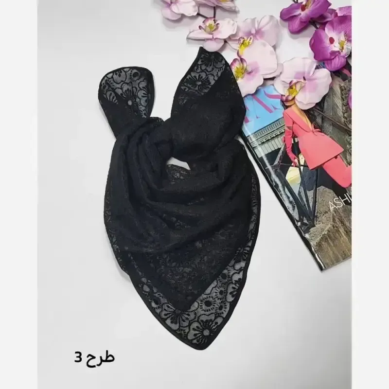 مینی اسکارف توری طرحدار ابعاد 70 در 70 جنس تور
