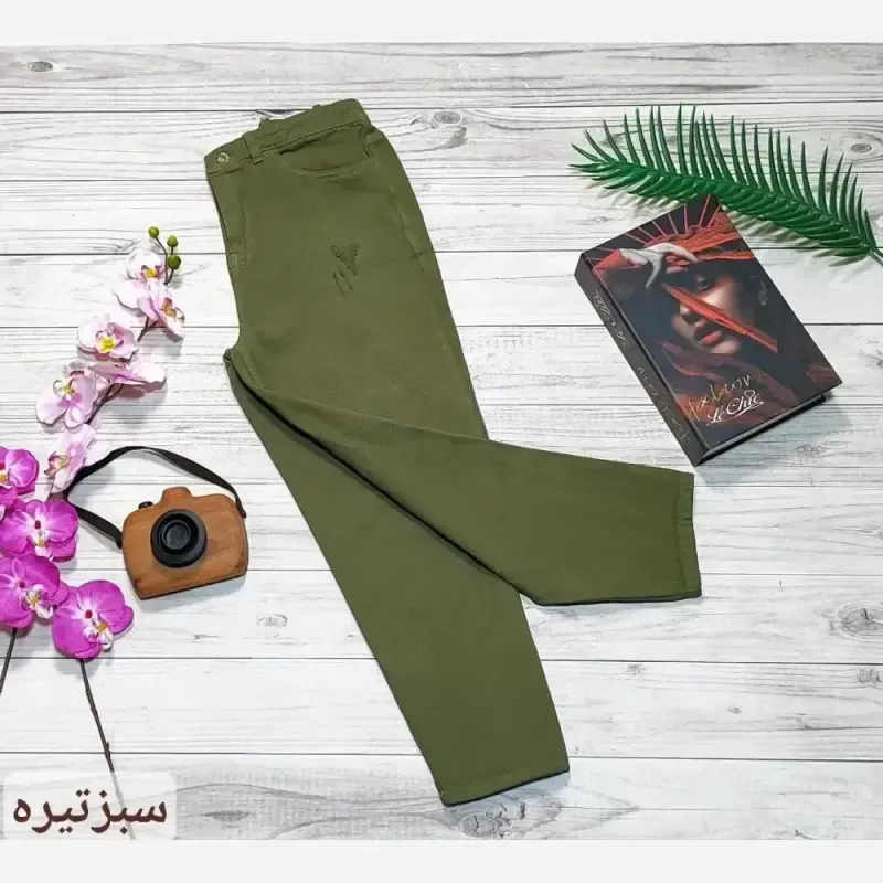 شلوار جین مام فیت زنانه پشت کمر کش رنگی سایز 36 تا 46
