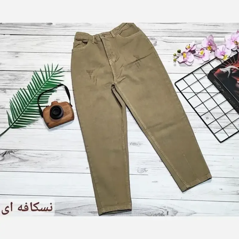 شلوار جین مام فیت زنانه پشت کمر کش رنگی سایز 36 تا 46
