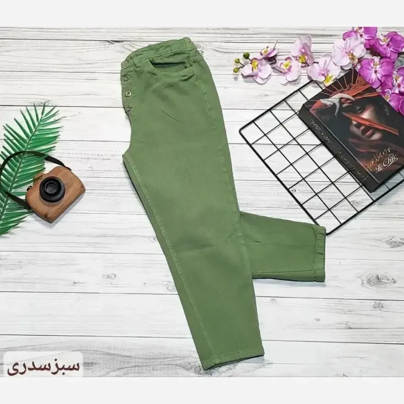 شلوار جین مام فیت زنانه پشت کمر کش رنگی سایز 36 تا 46