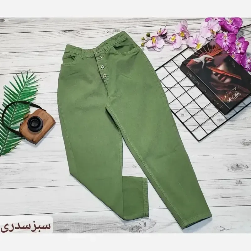 شلوار جین مام فیت زنانه پشت کمر کش رنگی سایز 36 تا 46