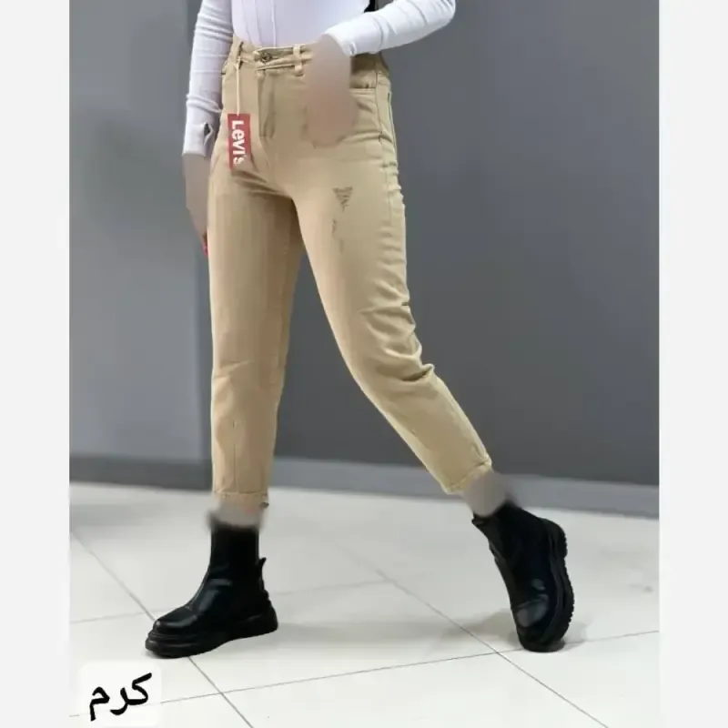 شلوار جین مام فیت زنانه پشت کمر کش رنگی سایز 36 تا 46