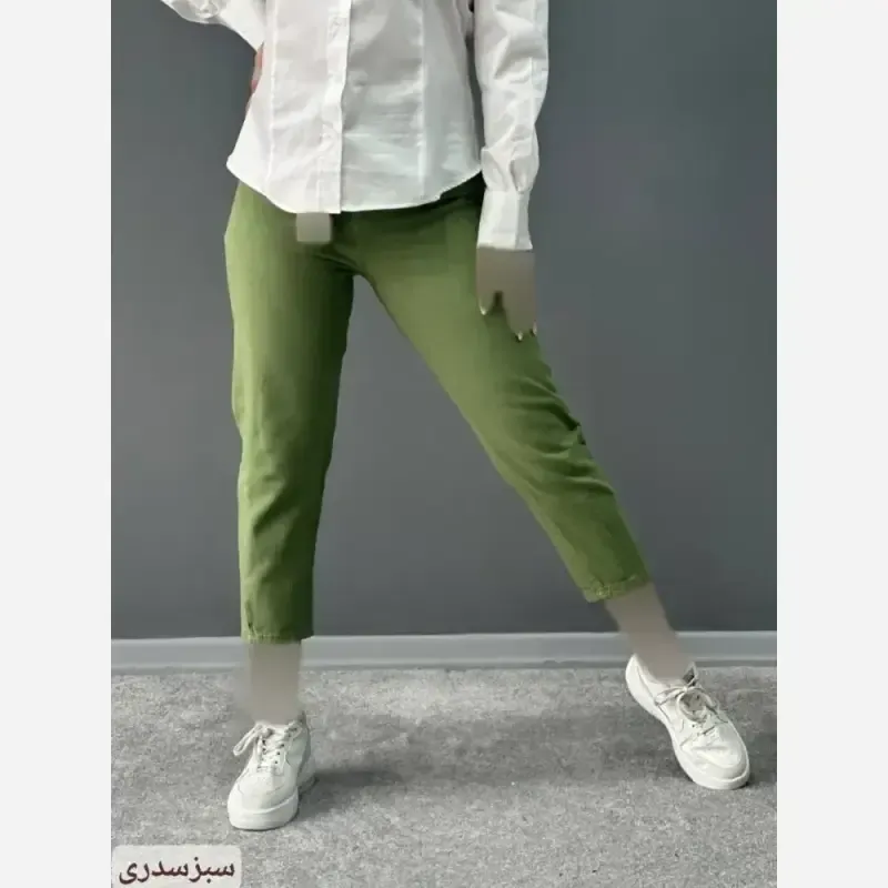شلوار جین مام فیت زنانه پشت کمر کش رنگی سایز 36 تا 46