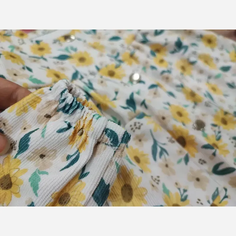 سارافون دخترانه کبریتی طرح گل آفتابگردان سایز 4 تا 6 سال