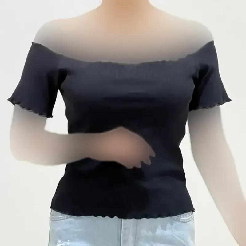 کراپ یقه قایقی کبریتی زنانه کد1409 قد42 سانت