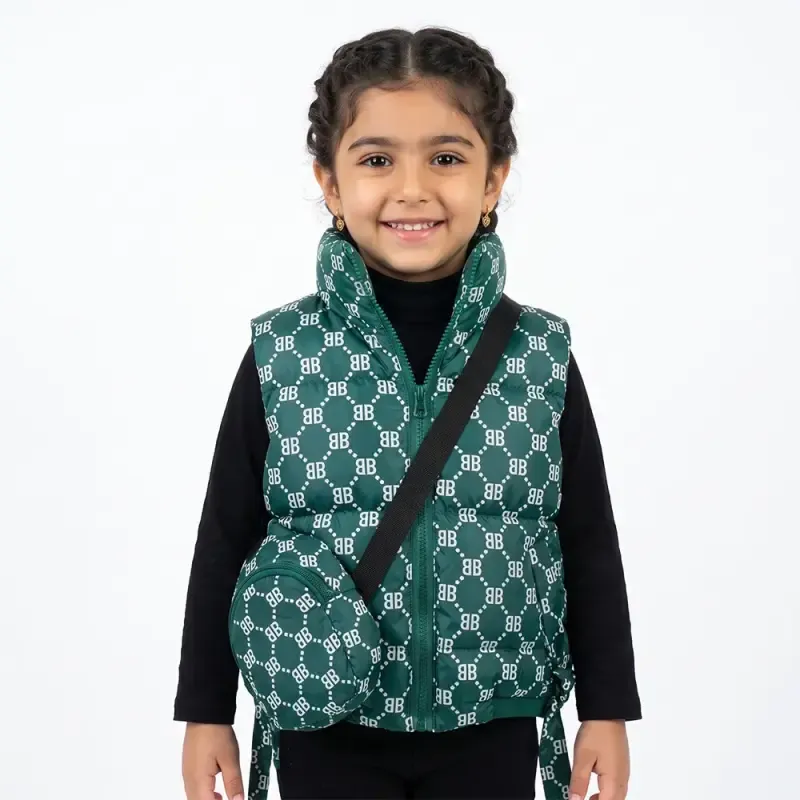 پافر باکسی دخترانه سبز شمعی پفکی سبک با کیف مناسب پاییز و زمستان