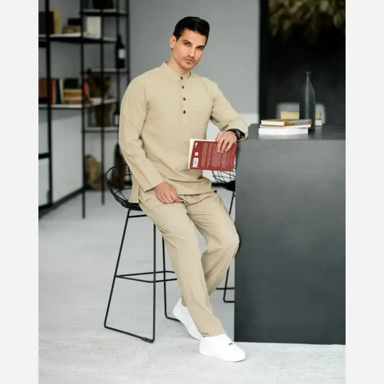 شلوار مردانه الیاف طبیعی مدل سهند رنگ کرم 100 درصد پنبه